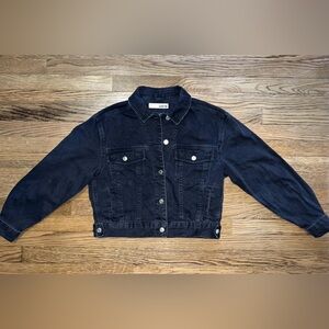 Topshop Moto Oversized Boxy Crop Black Denim Jacket - US 2